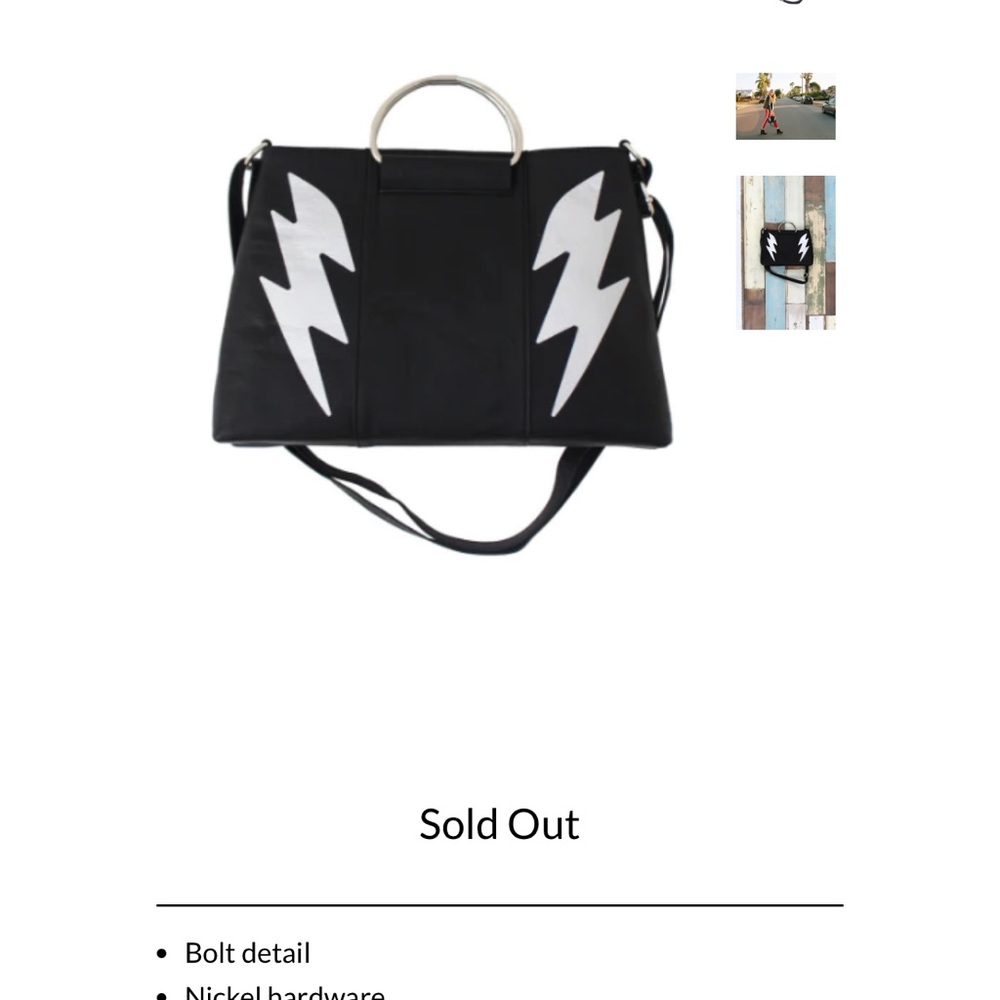 High Voltage Cross Body Satchel-with silver hardware and Silver lighting Bolts! - Picture 4 of 6